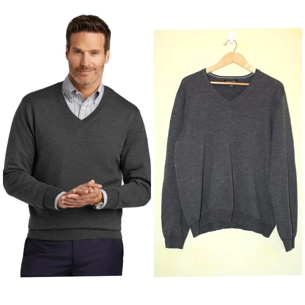 Brooks Brothers Men's Italian Merino Sweater V-Neck Washable Size XL Long Sleeve